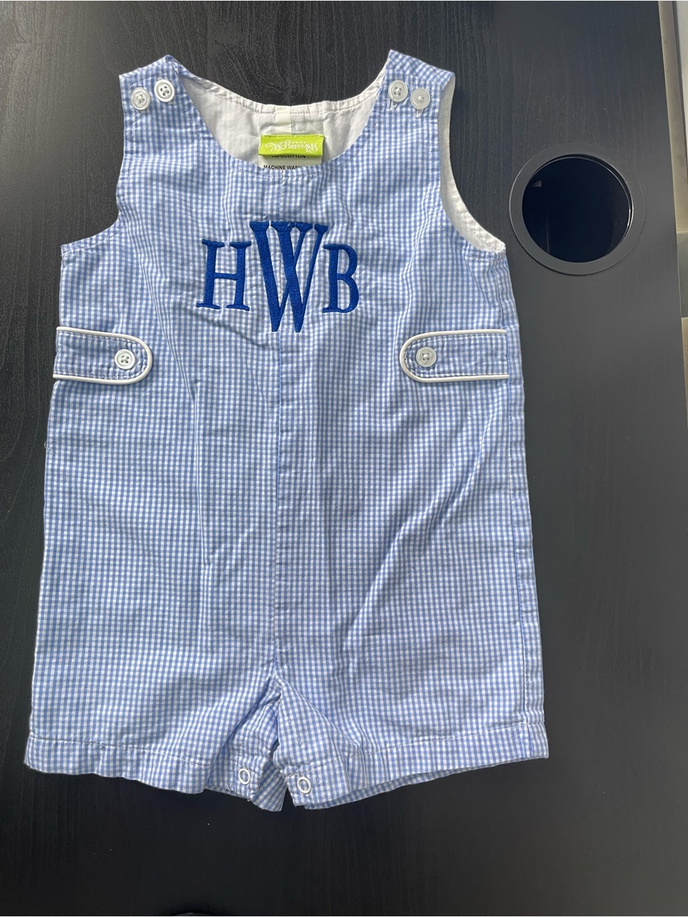 Classic Whimsy Blue Gingham Jon Jon Monogram HWB Ring Bearer 100% Cotton 24 mos